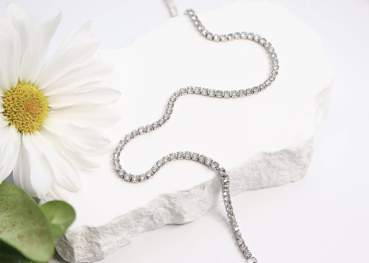 Silver CZ Tennis Chain Necklace