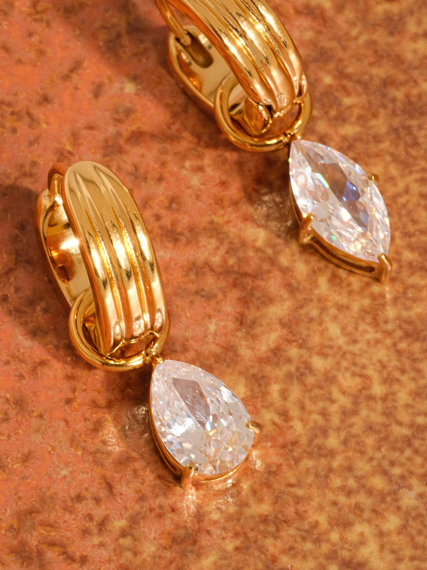 Saffron 18K Gold Teardrop CZ Mismatch Earrings