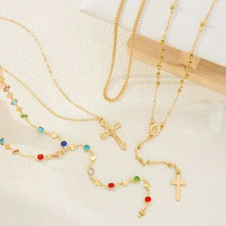 Riggs Multi Stone Cross Lariat Layer Necklace