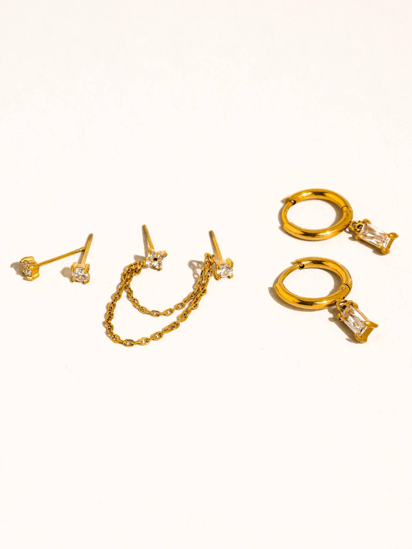 Roussa 18K Gold CZ Chain Earring Set