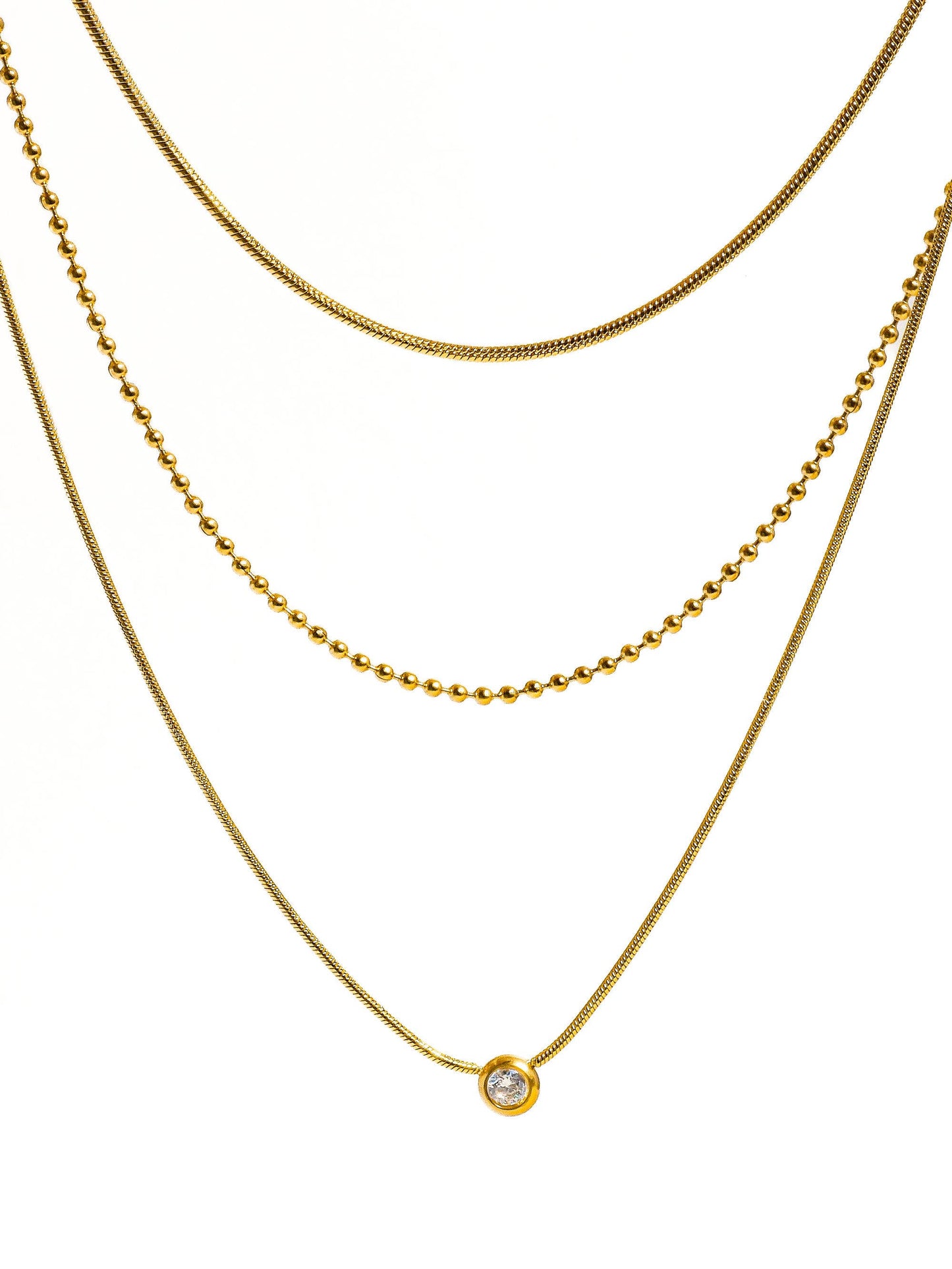 Paulette 18K Gold Trilayer CZ Chain Necklace