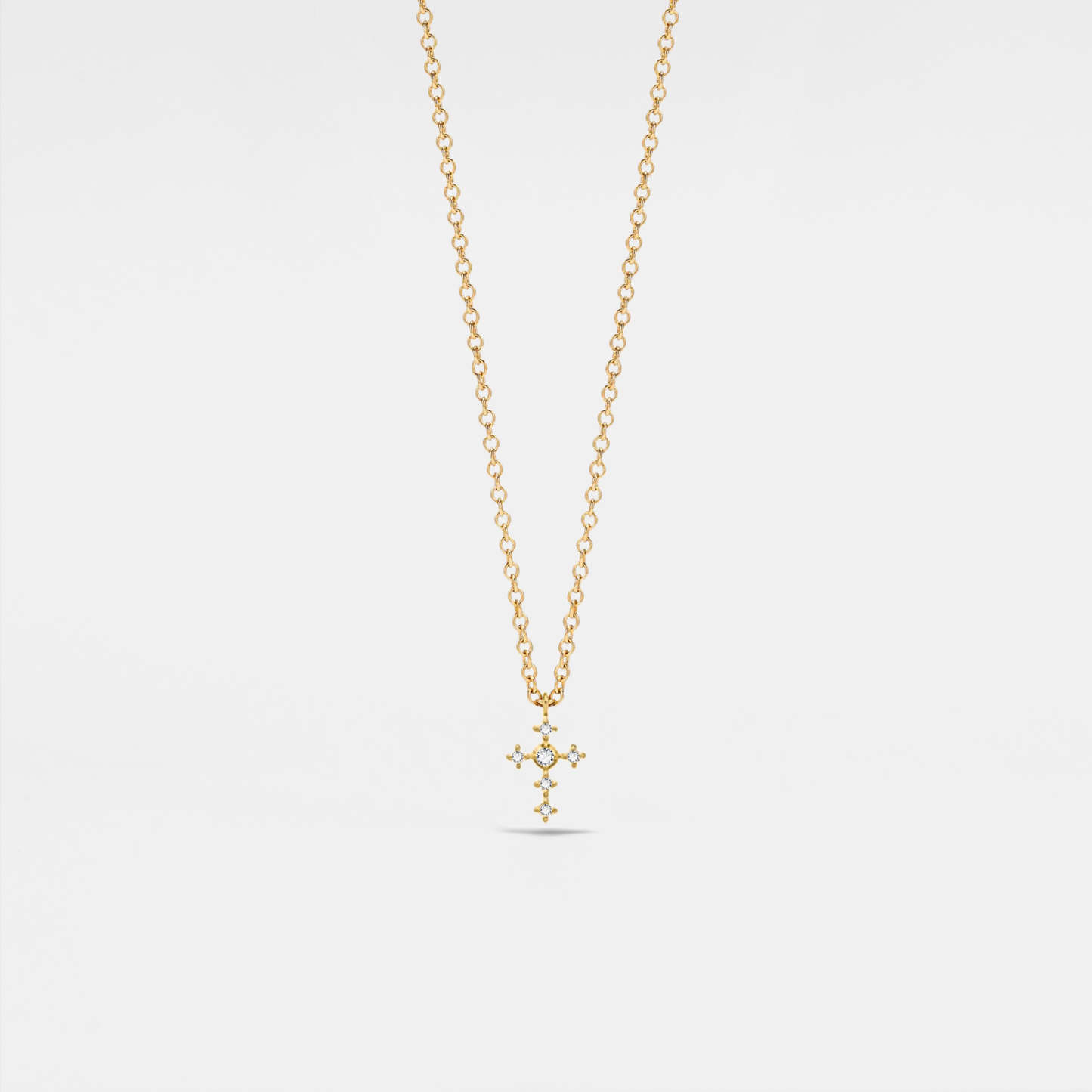 Tiny Small Gold Cross Charm Necklace in 925 Sterling Silver