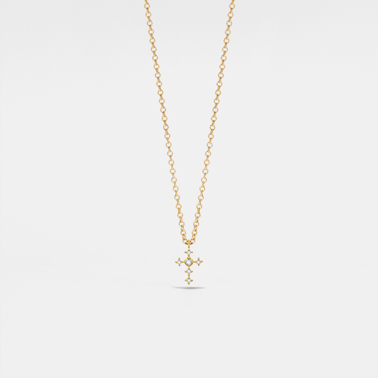 Tiny Small Gold Cross Charm Necklace in 925 Sterling Silver