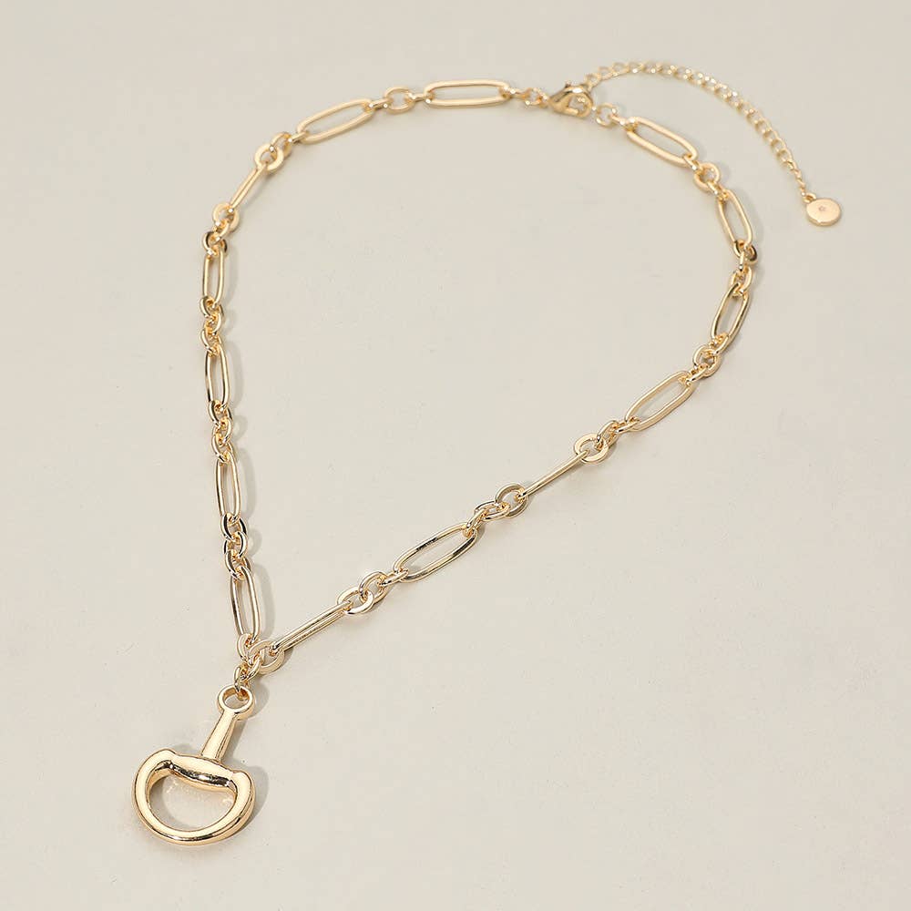 Half Horsebit Pendant Metal Chain Necklace