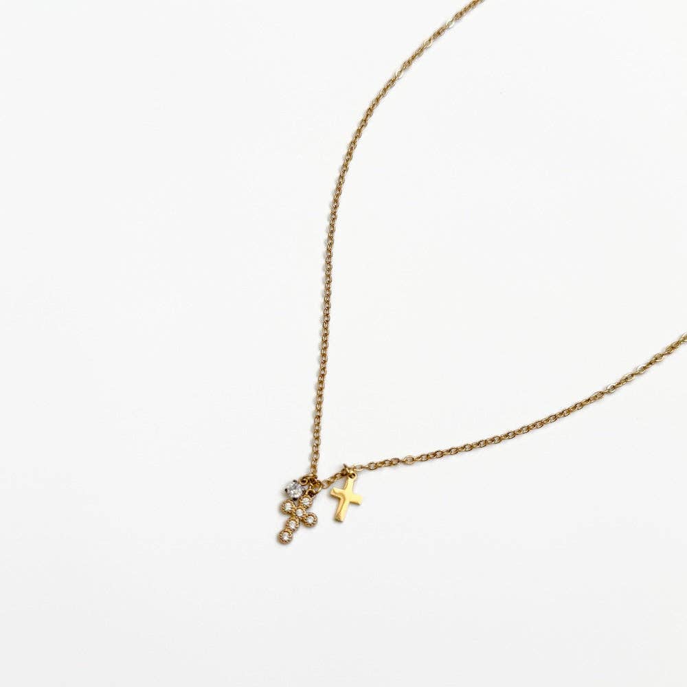 Petite Double Cross Necklace