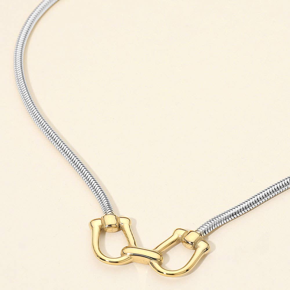 Secret Box Stainless Steel Linked Horsebit Necklace