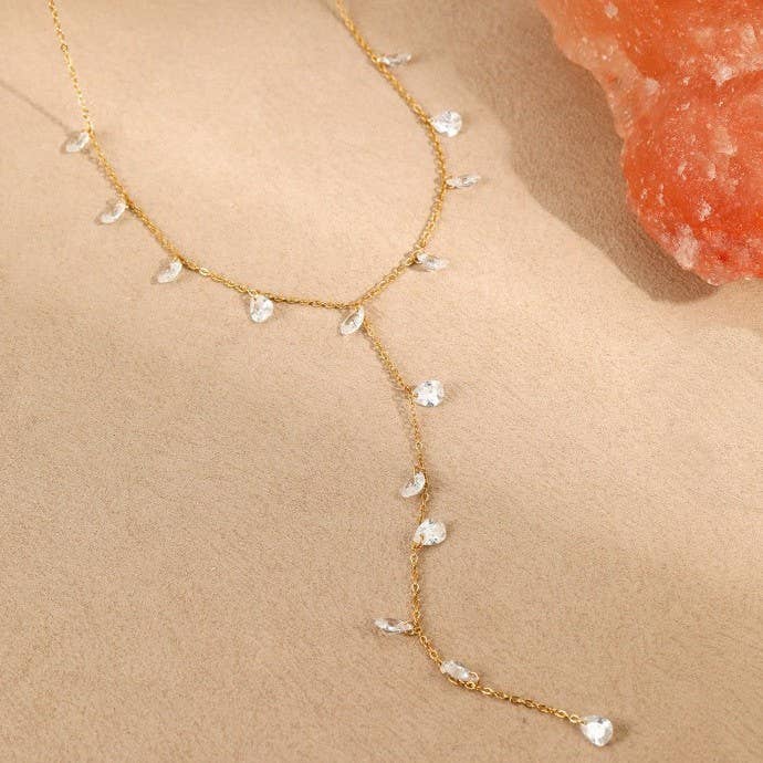 Rhinestone Gold Lariat Necklace