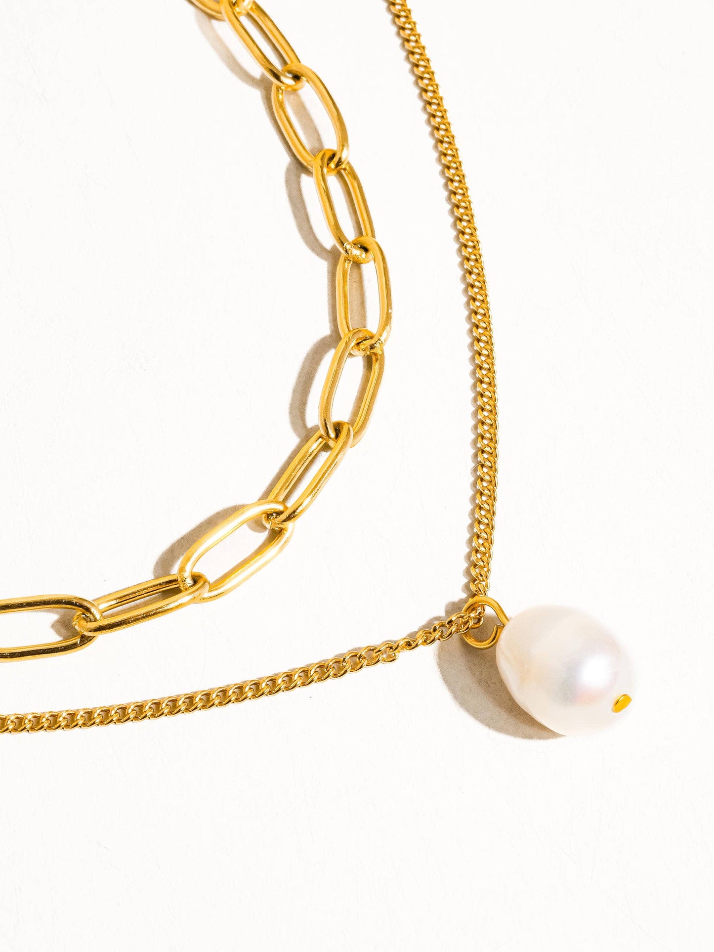 Percy 18K Gold Layered Chain Pearl Necklace