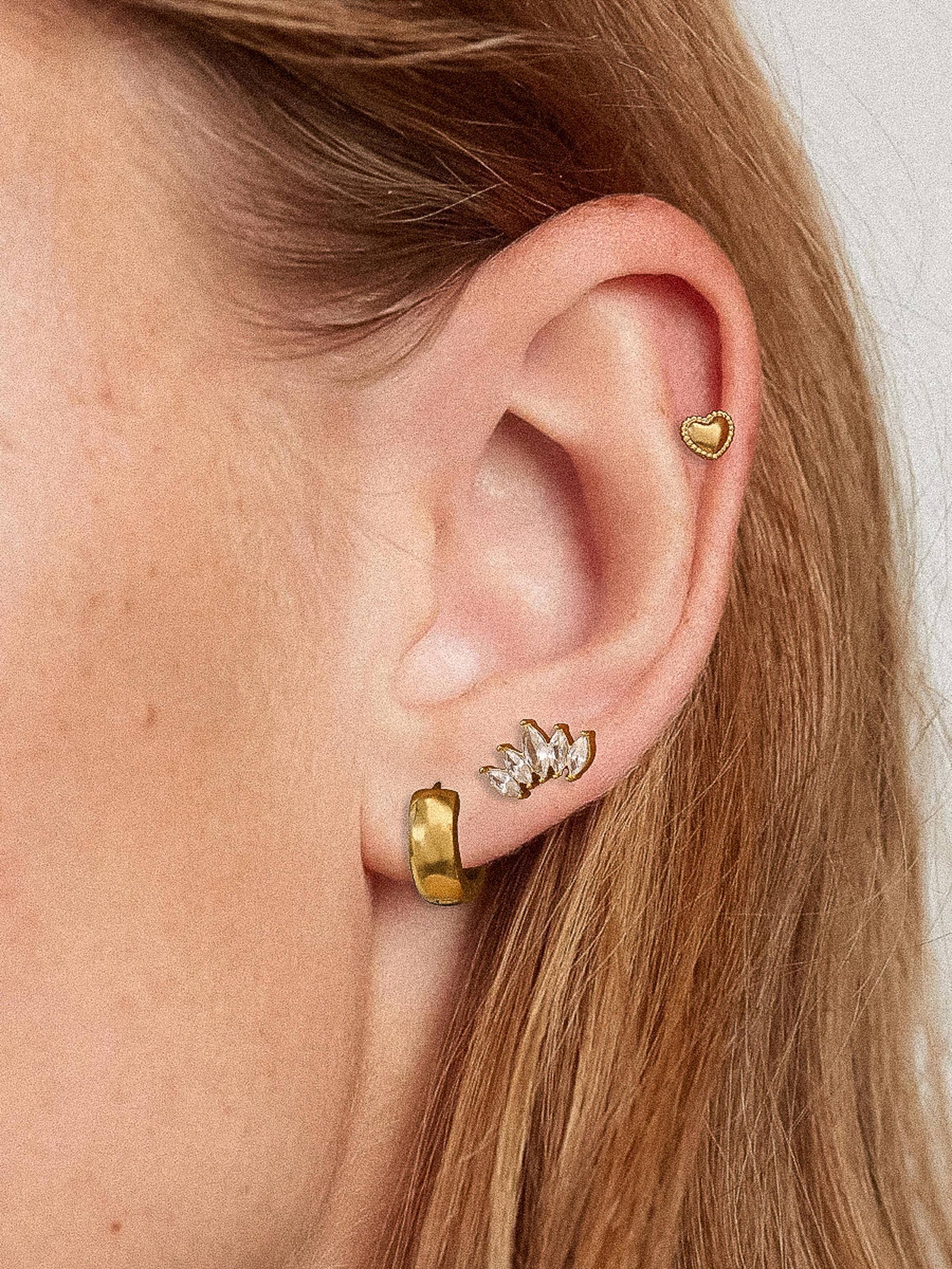 Anouk 18K Gold Hearts, Hoops &CZ Earring Set