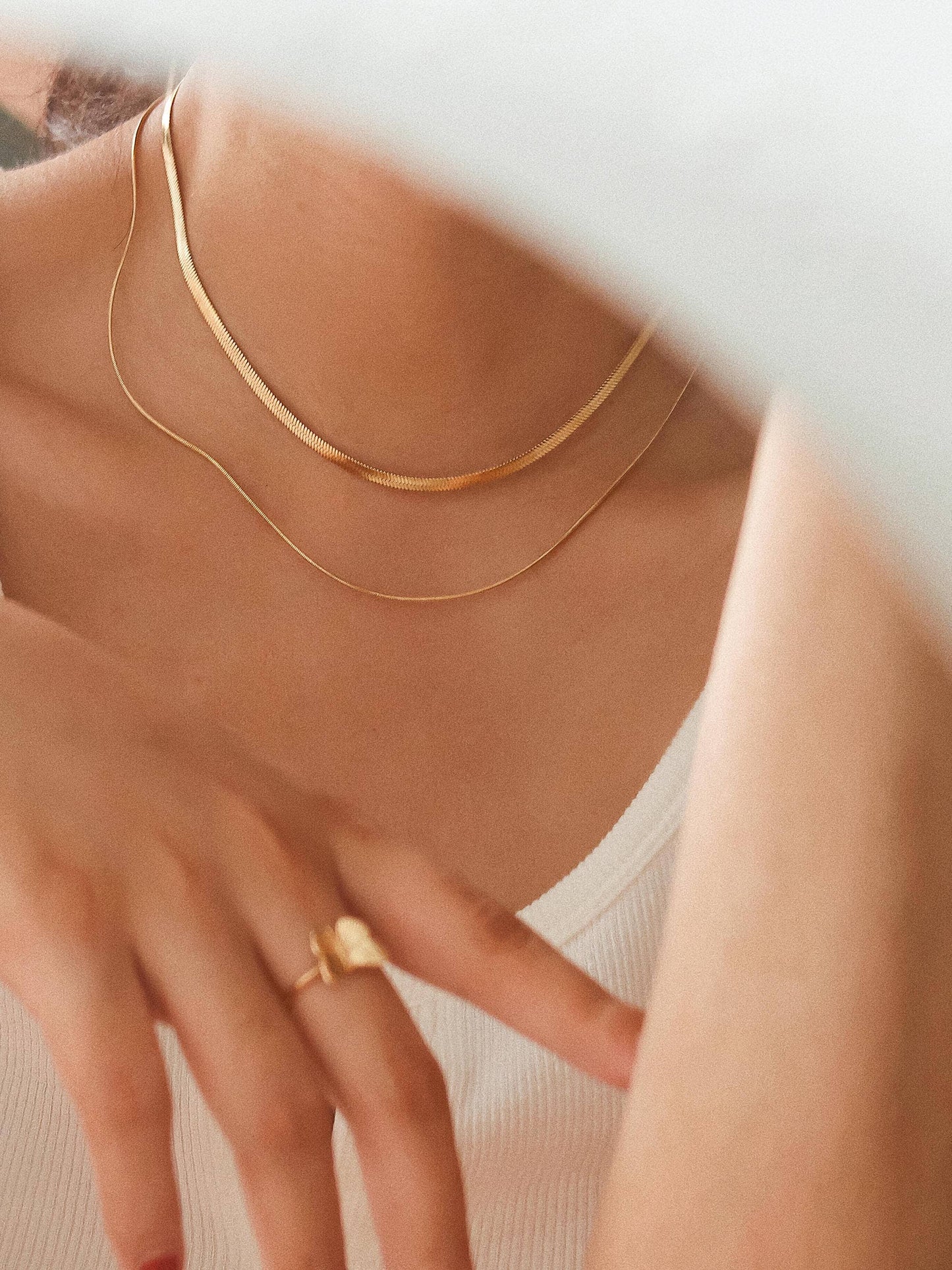 Jean 18K Gold Layered Flat Snake Chain Necklace